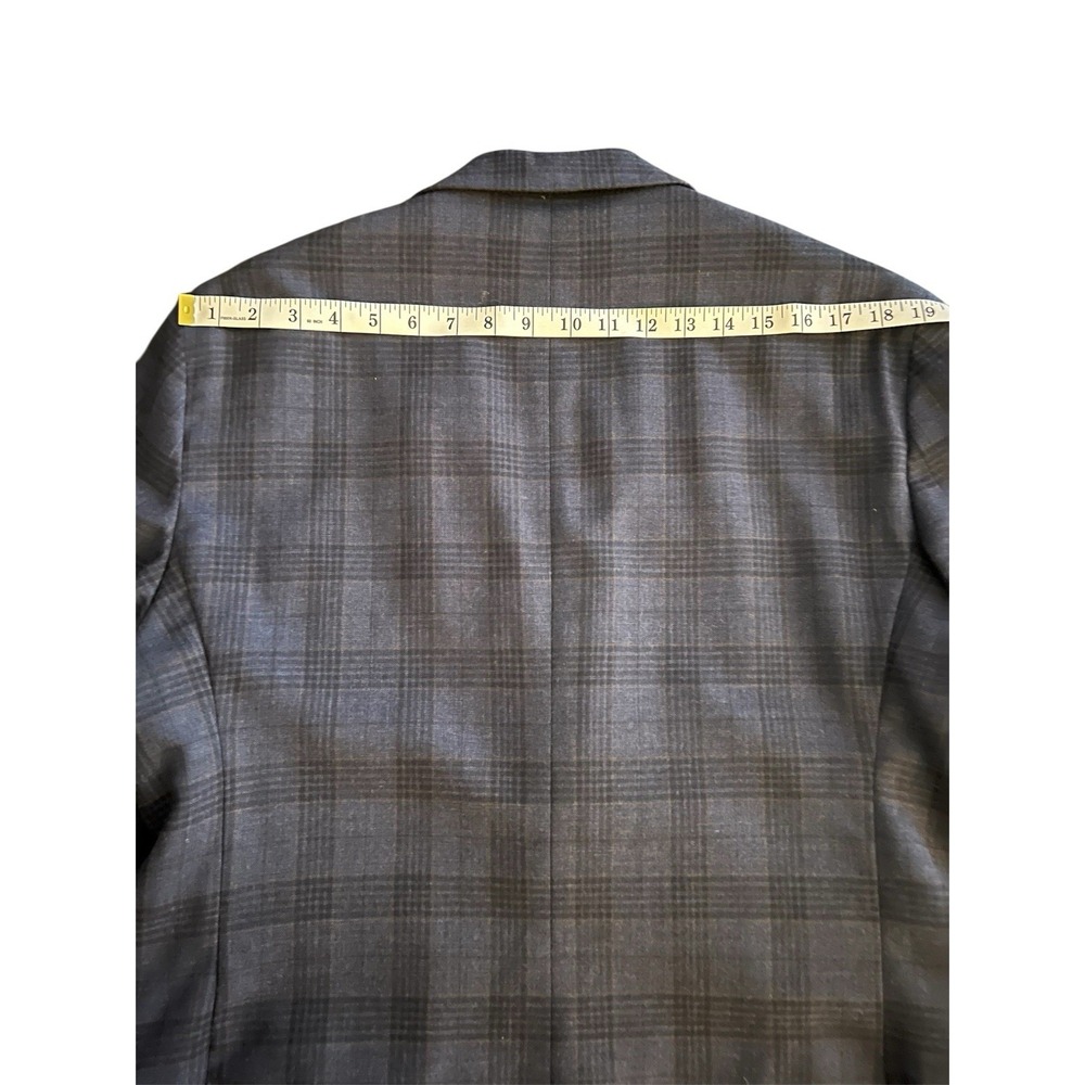 Jos. A. Bank Mens 44R Tailored Fit‎ 100% Wool Plaid Sport Coat Blazer Navy Plaid - Picture 13 of 16
